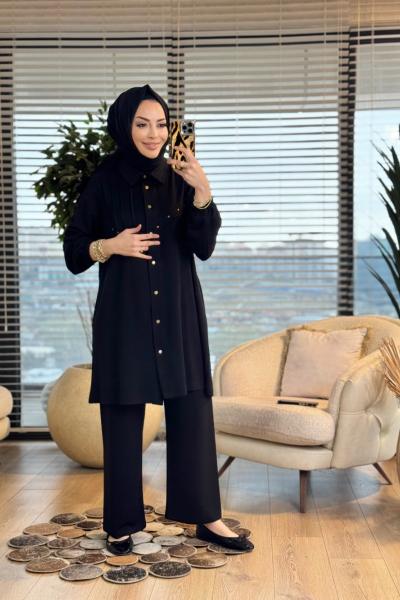 26113 Nervürlü Takım Siyah