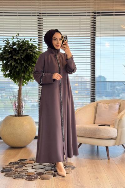 2613 Çift Kollu Taşlı Pardesü Kahve