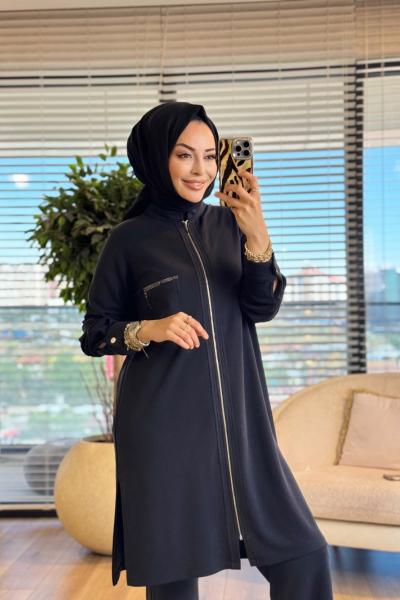 26141 Ön Fermuarlı Midi Boy Pant. Takım Siyah