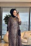 26212 Elmas Leopar Elbise Siyah Kahve