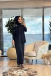 264 Omuzu Taşlı Yaprak Desenli Triko Tunik Siyah