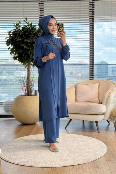 26659 Roba Parça Ön Fermuar Krep Takım İndigo