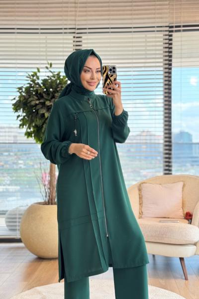 26659 Roba Parça Ön Fermuar Krep Takım Zümrüt