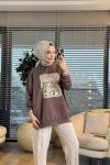 2695  Baskısı Pul Detaylı Sweatshırt Toprak