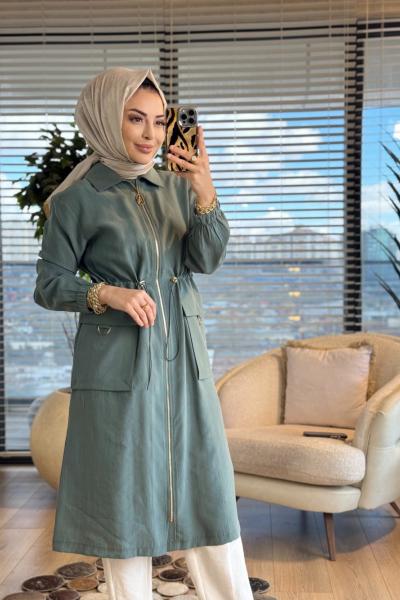 26YT501 Beli Büzgülü Fermuarlı Kap Mint