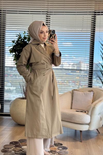 26YT706 Dört Düğme Kemerli Trenç Haki