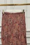 27032 Şifon Şal Desenli Kırışık Etek Kiremit
