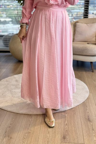 27039 Şifon Dikişli Etek Pembe