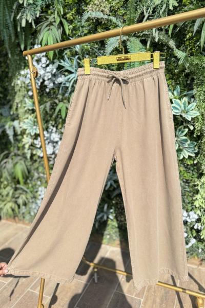 2738 Bel Lastikli Bol Paça Kot Pantolon Haki