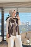 279 Kolları Kumaş Desenli Triko Tunik Bej