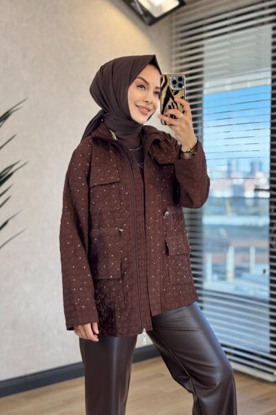 27QW6001 Kapitone Üstü Taşlı Kap Kahve