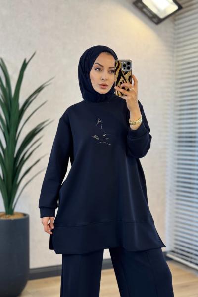 27QW8000 Önü Kuş İşli Takım Lacivert