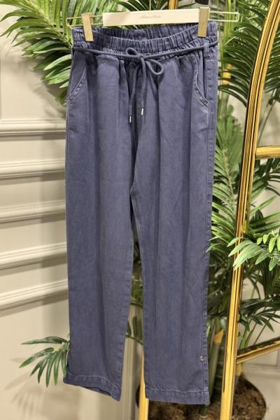 2803 Kot Bel Bağcıklı Havuç Pantolon İndigo