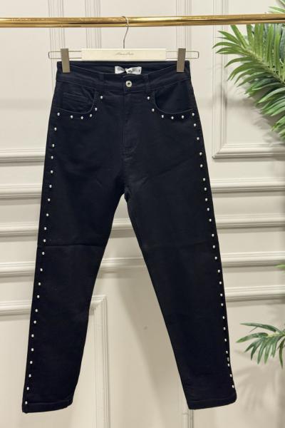 2805 Yanları Zımba Detaylı Kot Pantolon Siyah