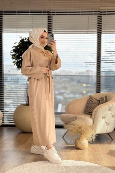 2818 Ceketli Elbiseli Takım Latte