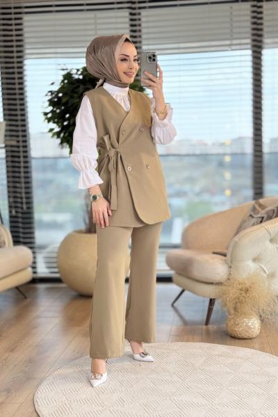 2841 Bağcık Detaylı Yelekli Takım Haki