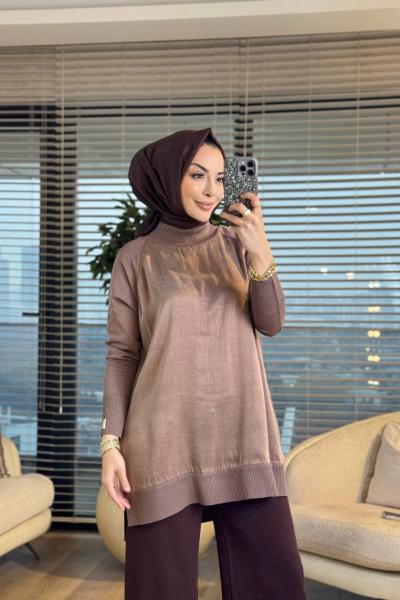 286 Düz Kupra Yandan Fermuarlı Tunik Vizon