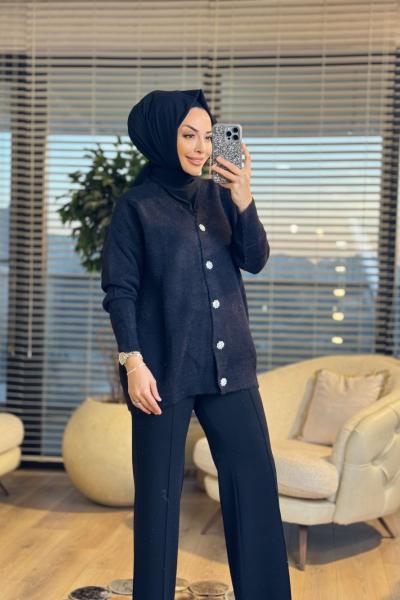 2957 Sakal V Yaka Hırka Siyah