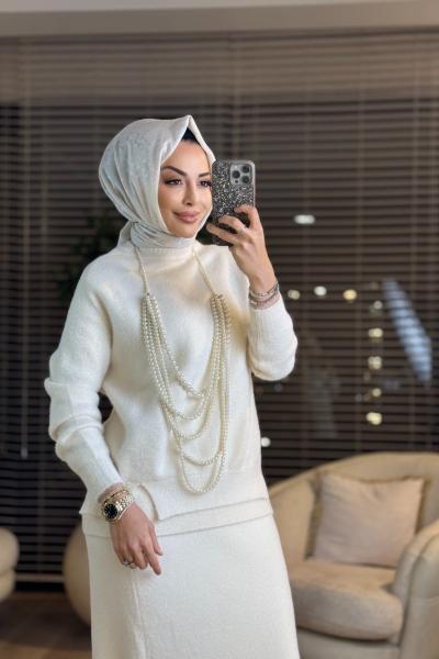 2964 Angora Etekli Takım Ekru