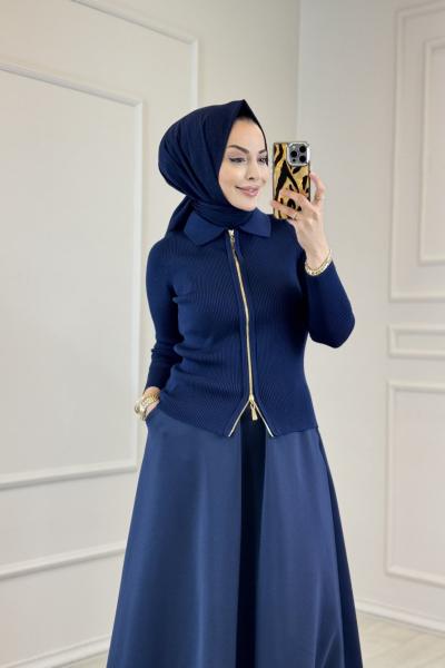 301 Fitilli Kısa Triko Hırka Lacivert