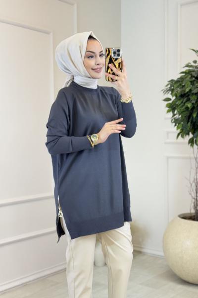 302 Yanları Fermuarlı Triko Tunik Antrasit