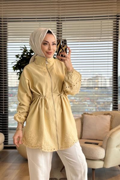 3020 Nakış Detaylı Ceket Sarı