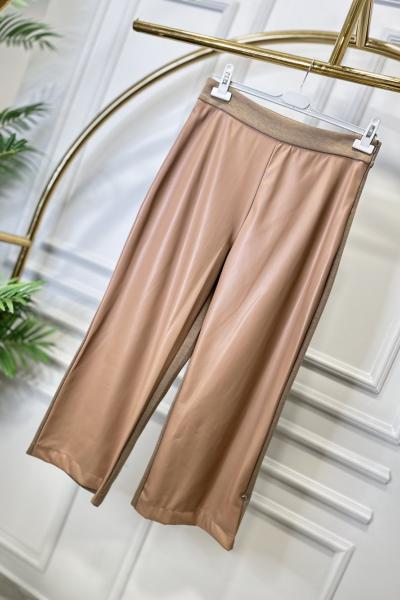 3025 Ön Deri Arka Triko Pantolon Bej