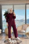 3046 Asimetrik Taş Detaylı Takım Bordo