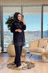 3046 Çiçek Broşlu Takım Siyah