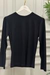 3077 Sıfır Yaka Uzun Kol Bluz Siyah