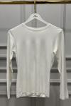 3077 Sıfır Yaka Uzun Kol Bluz Ekru