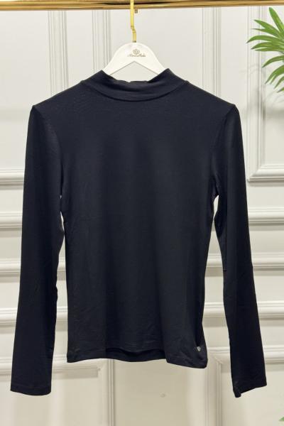 3078 Yüksek Yaka Uzun Kol Bluz Siyah