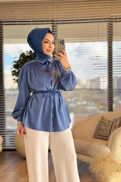313-2 Zara Saten Gömlek İndigo
