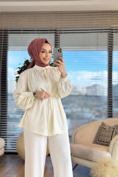313-2 Zara Saten Gömlek Ekru