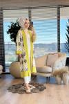 31589 Etnik Desen Baskılı Hırka Açık Yağ Yeşili