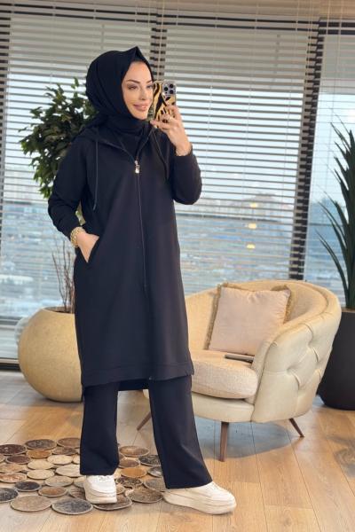 3195 Fermuarlı Midi Boy Takım Siyah