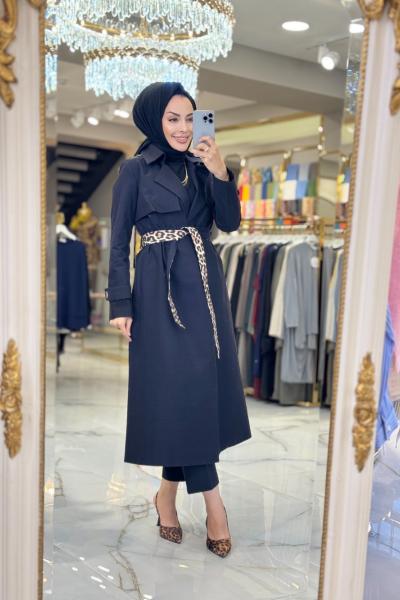 32113 Omuzu Apolet Ve Düğmeli Trenç Siyah