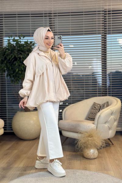 32168 Ön Cep Kapak Ve Fermuarlı Ceket Bej
