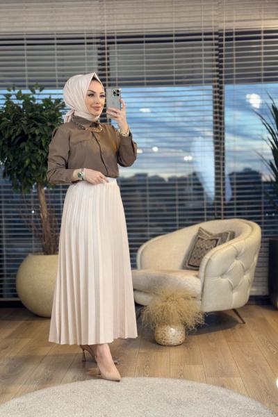 32174 Klasik Cepli Gömlek Vizon