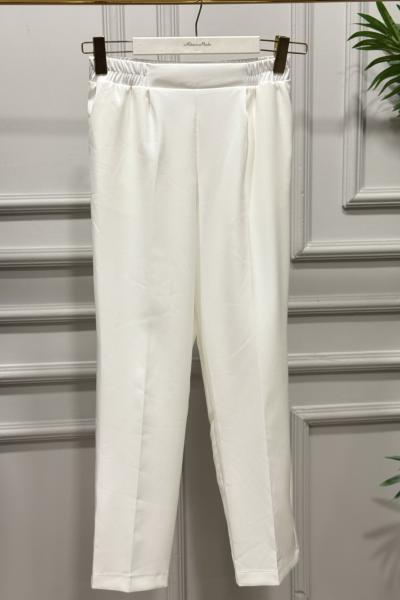 3229 Beli Lastikli Pantolon Ekru