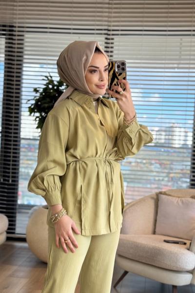 3230 Yırtmaç Detaylı Takım Yağ Yeşili