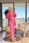 32961 Yakası Taş İşlemeli Takım Pembe