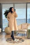 33380 Balıksırtı Önden Düğmeli Kaşe Kaban Camel