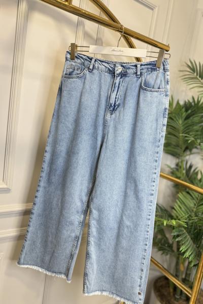 34588 Paçası Püsküllü Kot Pantolon Mavi