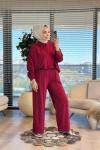 34620 Gofre Üstü Taş Baskılı Takım Bordo