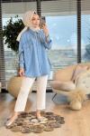 35012 Oversize Tencel Gömlek Mavi