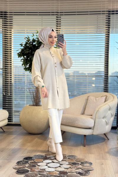 1650 Simli Sakal Çıtçıtlı Hırka Bej