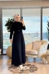 35539 Kemerli Balıkçı Yaka Simli Elbise Siyah