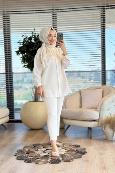 35842 Keten Basic Gömlek Ekru