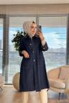 35884 Kontrast Yaka Kot Ceket Lacivert